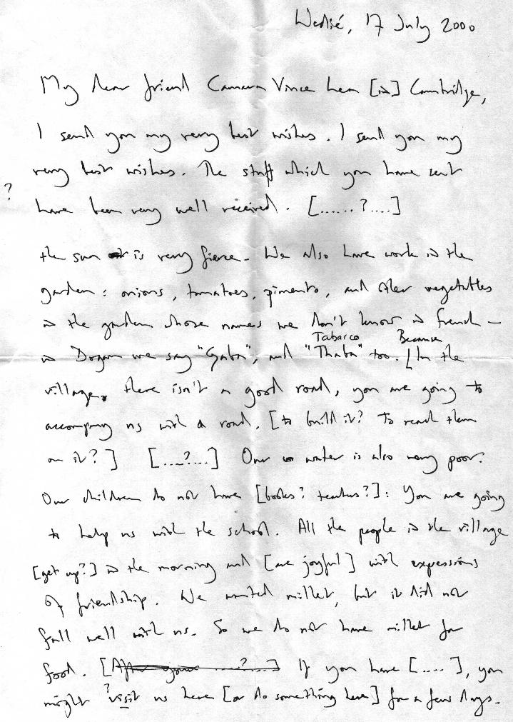 Translation of Letter from Pramane Djiguiba 17-07-2000