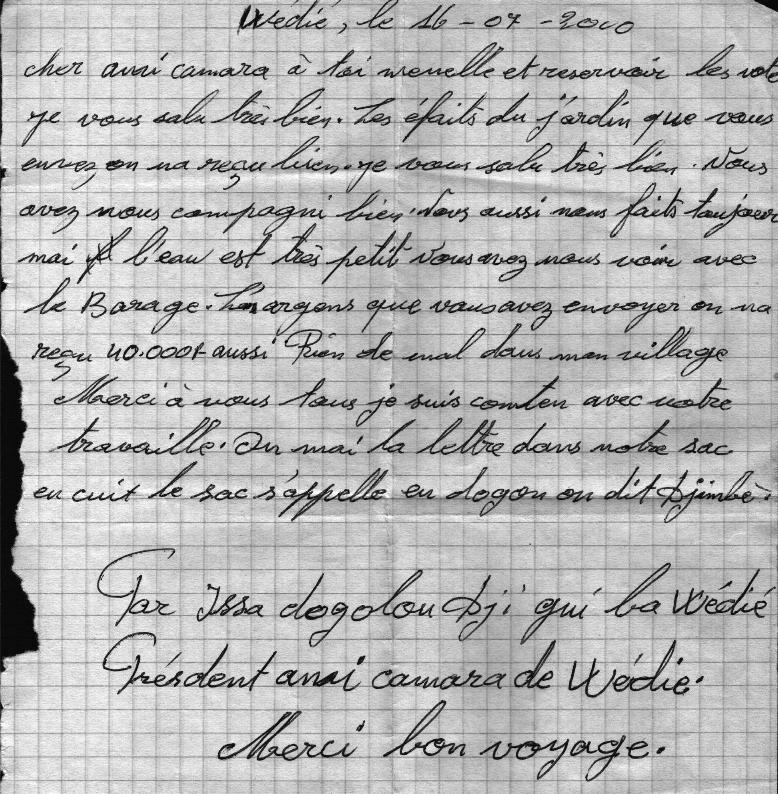 Letter from Issa Dogolou Djiguiba 16-07-2000