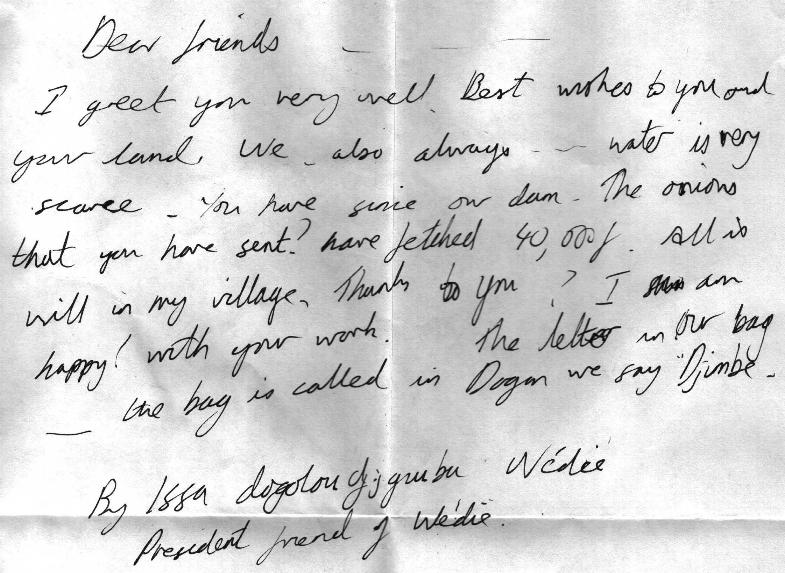 Bad translation of letter from Issa Dogolou Djiguiba 16-07-2000