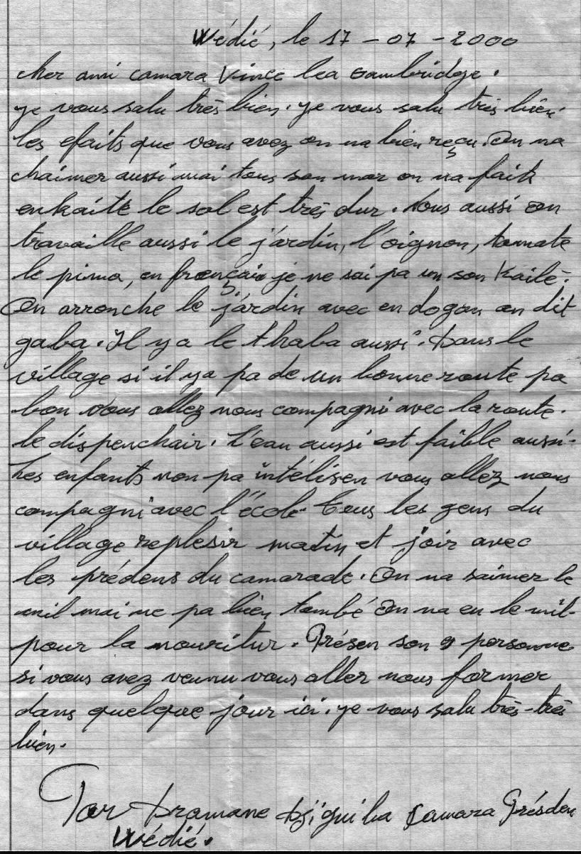 Letter from Pramane Djiguiba 17-07-2000